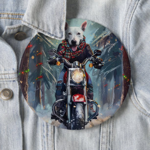 Badge Rond 15,2 Cm Bouledogue Terrier à Vélo sur une Moto Noël