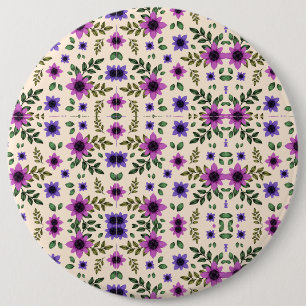 Badge Rond 15,2 Cm Bouton à motif floral rond présentant un design sy