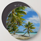 Badge Rond 15,2 Cm Bouton blanc de plage de sable de palmier (Devant & derrière)