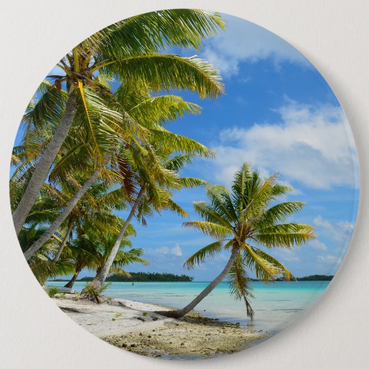 Badge Rond 15,2 Cm Bouton blanc de plage de sable de palmier (Devant)
