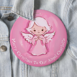 Badge Rond 15,2 Cm Bouton Bouton mignon Angel rose Filles