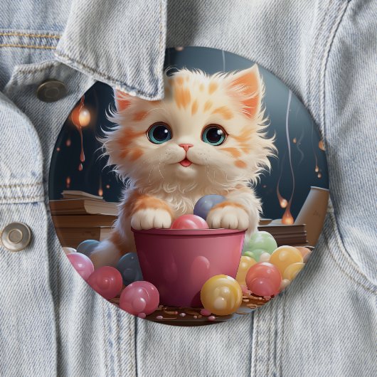 Badge Rond 15,2 Cm Bouton Chat mignon (En situation)