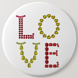 Badge Rond 15,2 Cm Bouton d'amour avec pierres précieuses rouges et j
