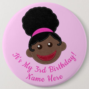 Badge Rond 15,2 Cm Bouton d'anniversaire Afro Puff Girl