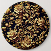 Badge Rond 15,2 Cm Bouton d'art floral baroque noir et or (Devant)
