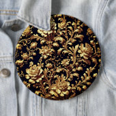 Badge Rond 15,2 Cm Bouton d'art floral baroque noir et or (En situation)