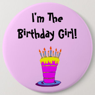Badge Rond 15,2 Cm Bouton de gâteau rose géant fille anniversaire