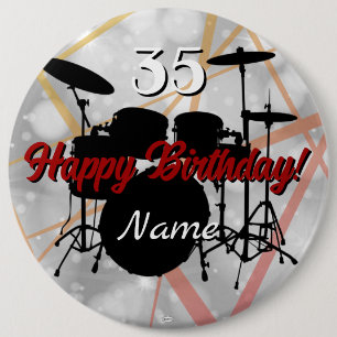 Badge Rond 15,2 Cm Bouton de thème d'anniversaire de batteur HAMbWG