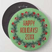 Badge Rond 15,2 Cm Bouton de vacances Wreath and Ribbons (Devant & derrière)