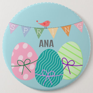 Badge Rond 15,2 Cm Bouton des oeufs colorés du printemps et de Pâques