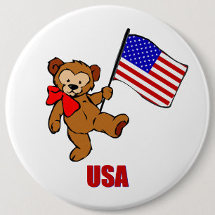 Badge Rond 15,2 Cm Bouton d'ours de nounours des Etats-Unis