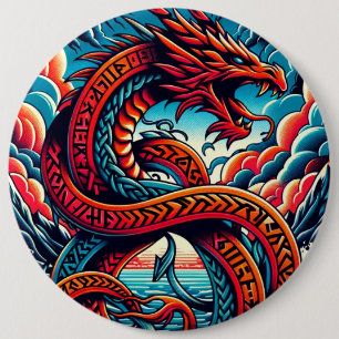 Badge Rond 15,2 Cm Bouton Dragon