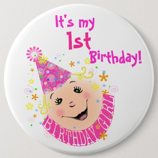 Badge Rond 15,2 Cm Bouton Fille Anniversaire (Devant)