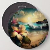 Badge Rond 15,2 Cm Bouton Fleurs Exotiques Hawaïennes (Devant & derrière)