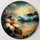 Badge Rond 15,2 Cm Bouton Fleurs Exotiques Hawaïennes (Devant)