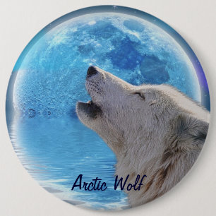 Badge Rond 15,2 Cm Bouton Howling Arctic Wolf & Moon Wildlife