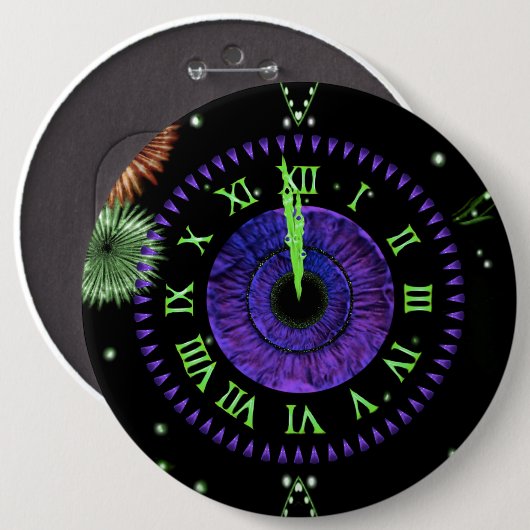 Badge Rond 15,2 Cm Bouton Iris Clock Purple (Devant & derrière)