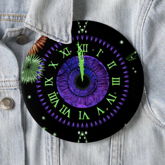 Badge Rond 15,2 Cm Bouton Iris Clock Purple (En situation)