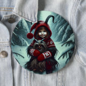 Badge Rond 15,2 Cm Bouton Krampus de Noël (En situation)