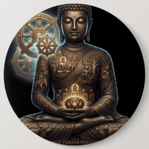 Badge Rond 15,2 Cm Bouton Méditatif Gautam Buddh Symbole Dhamma Des