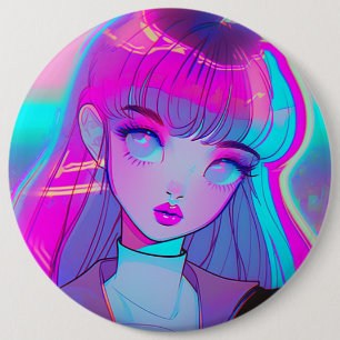 Badge Rond 15,2 Cm Bouton mignon Neon Anime Girl
