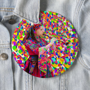 Badge Rond 15,2 Cm Bouton Musique en couleur