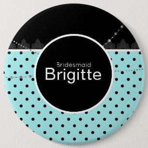 Badge Rond 15,2 Cm Bouton point polka bleu et noir