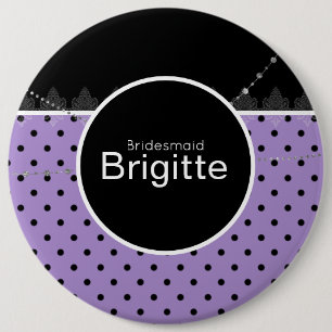 Badge Rond 15,2 Cm Bouton point polka violet et noir