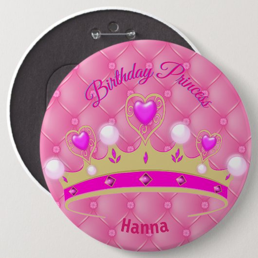 Badge Rond 15,2 Cm Bouton Princesse d'anniversaire personnalisé (Devant & derrière)