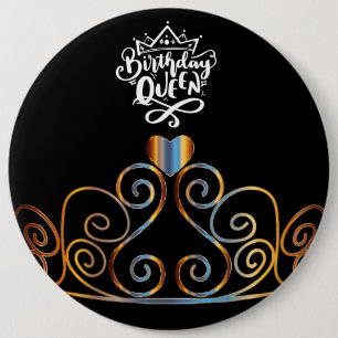 Badge Rond 15,2 Cm Bouton Reine d'anniversaire noir et or