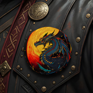 Badge Rond 15,2 Cm Bouton rond fantaisie dragon de minuit feu lune