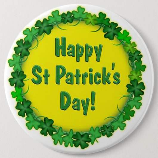 Badge Rond 15,2 Cm Bouton Saint Patrick/Clovers (Devant)