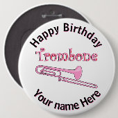 Badge Rond 15,2 Cm Bouton Trombone rose (Devant & derrière)