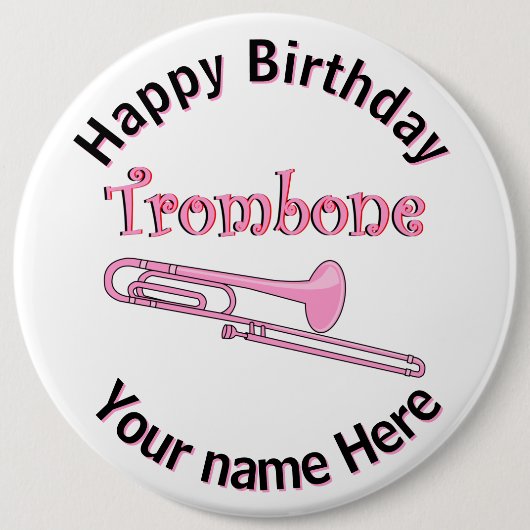 Badge Rond 15,2 Cm Bouton Trombone rose (Devant)