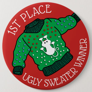 Badge Rond 15,2 Cm Bouton vainqueur de Noël moche 1ère place