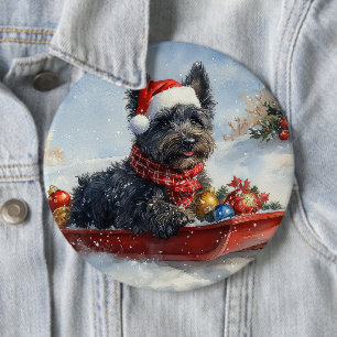Badge Rond 15,2 Cm Bouviers Des Flandres Chien à Sledge Noël
