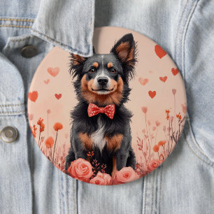 Badge Rond 15,2 Cm Bovins australiens avec des roses - Saint-Valentin