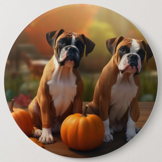 Badge Rond 15,2 Cm Boxer Chiot Automne Citrouille de plaisir (Devant)