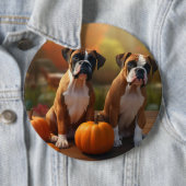 Badge Rond 15,2 Cm Boxer Chiot Automne Citrouille de plaisir (En situation)