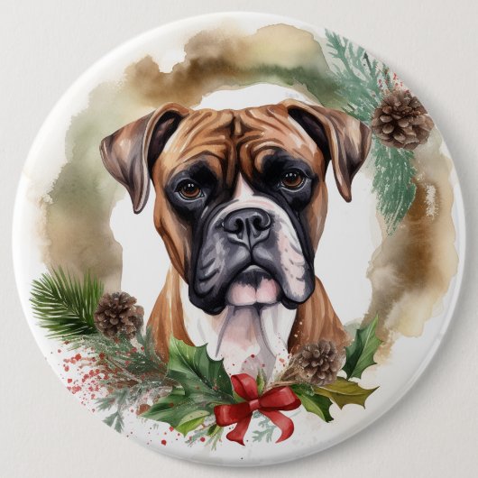 Badge Rond 15,2 Cm Boxer Christmas Wreath Festive Pup (Devant)