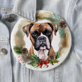Badge Rond 15,2 Cm Boxer Christmas Wreath Festive Pup (En situation)