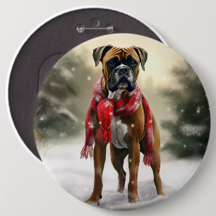 Badge Rond 15,2 Cm Boxer dans la neige à Noël