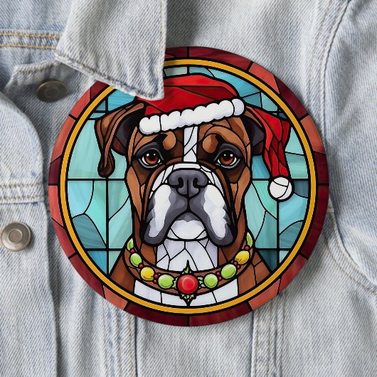 Badge Rond 15,2 Cm Boxer en verre tendu Noël (En situation)