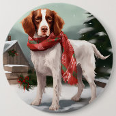 Badge Rond 15,2 Cm Brittany Spaniel Dog à Noël de neige (Devant)
