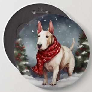 Badge Rond 15,2 Cm Bull Terrier Chien à Noël de neige
