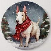 Badge Rond 15,2 Cm Bull Terrier Chien à Noël de neige (Devant)