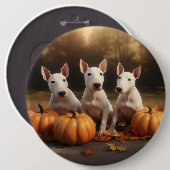 Badge Rond 15,2 Cm Bull Terrier Chiot Automne Citrouille de plaisir (Devant & derrière)