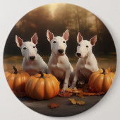 Badge Rond 15,2 Cm Bull Terrier Chiot Automne Citrouille de plaisir (Devant)