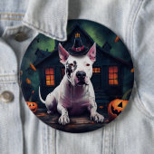 Badge Rond 15,2 Cm Bull Terrier Citrouille Halloween effroi (En situation)
