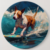 Badge Rond 15,2 Cm Bull Terrier Plage Surf Peinture (Devant)